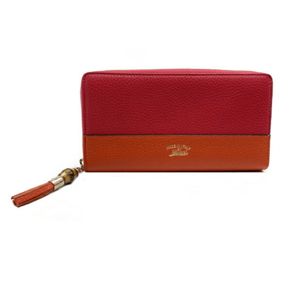 Gucci Wallet Zip Long Bamboo Tassel Two Tone Reddish Purple Orange